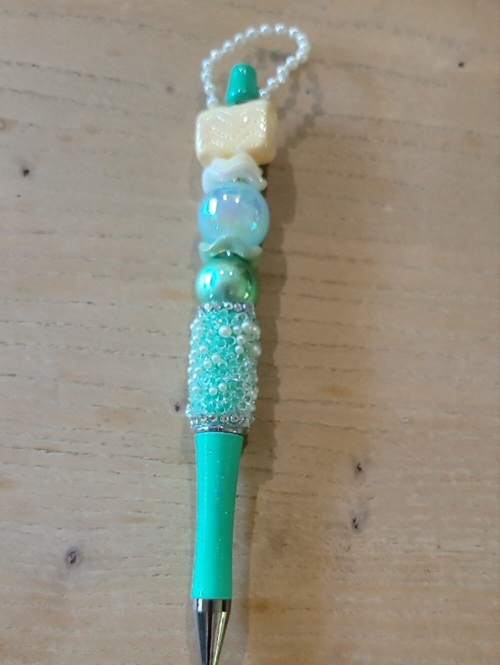 Handmade Pearl Beaded Aqua Decorative Pen - Picture 2 of 2